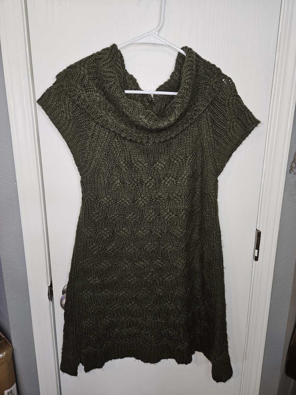 Worthington Olive Green Cable Knit Cowl Neck Midi Dress